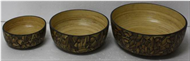 set of 3 salad bowls with incrusted bamboo