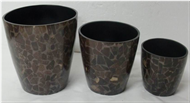 set of 3 flowerpots with incrusted bamboo
